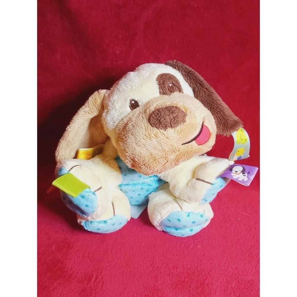 Taggies Tag n Play Pals PUPPY DOG 10in Cream Soft Rattle Plush Lovey Clip preown